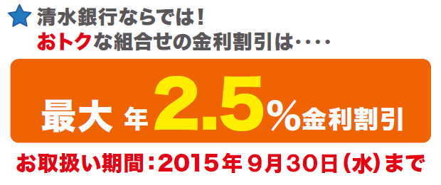 清水銀行ならでは！おトクな組合せの金利割引は‥‥